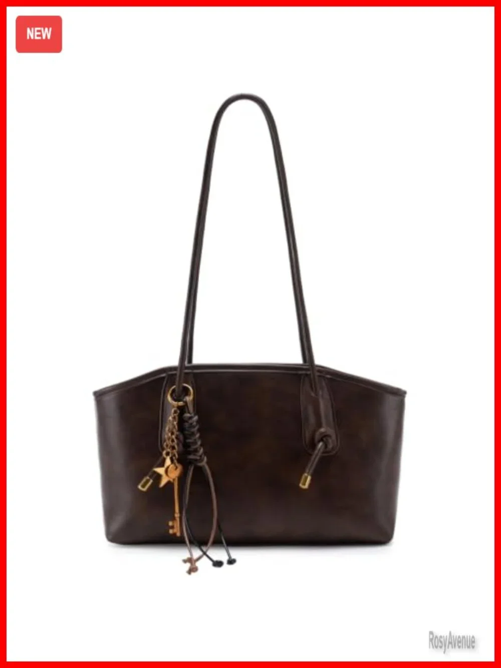 Vintage Faux Leather Hobo Handbag with Key Pendant - Spacious Shoulder Bag